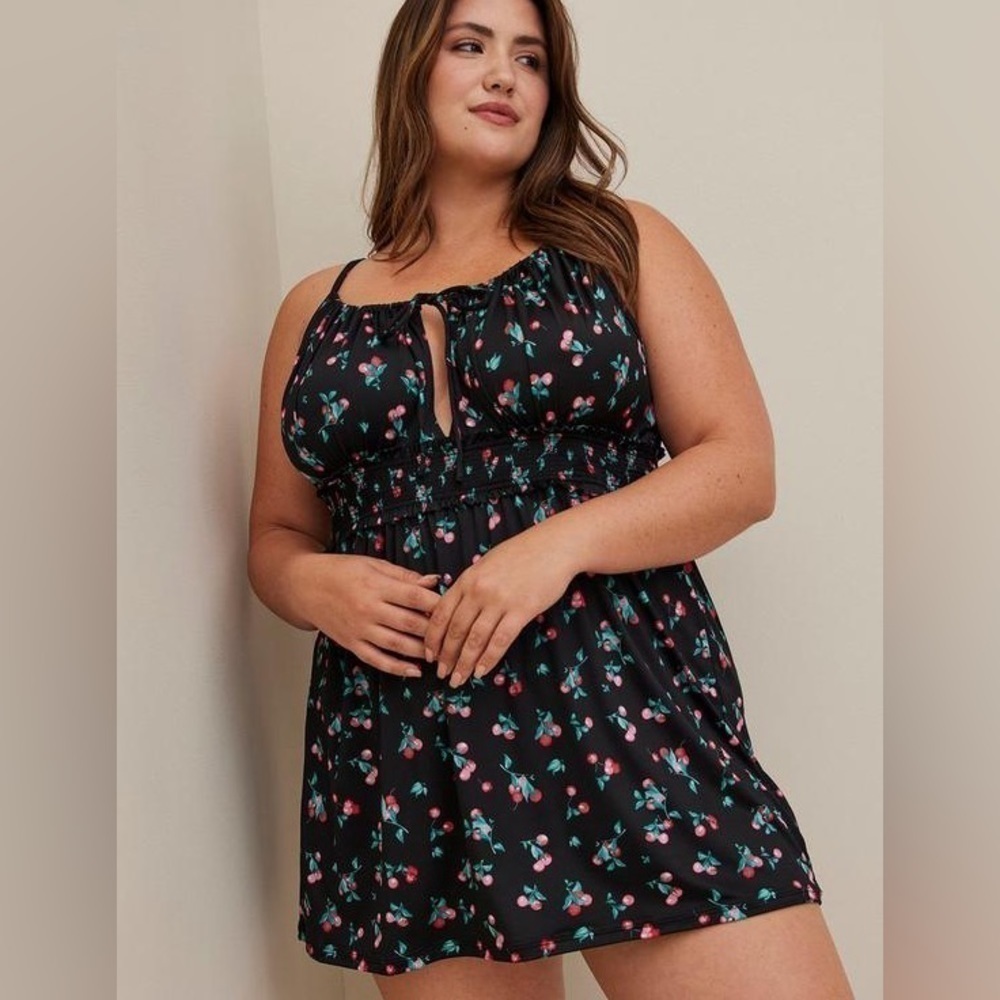 NWT Smocked Microfiber Keyhole Babydoll Dress